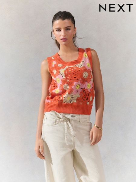 Oranssi Vaaleanpunainen - Floral Crochet Tank (AT2135) | €44