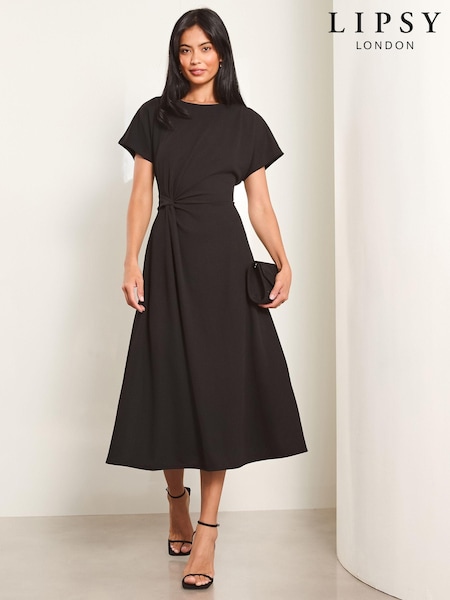Lipsy Black Petite Knot Side Midi Dress (AT2149) | $113