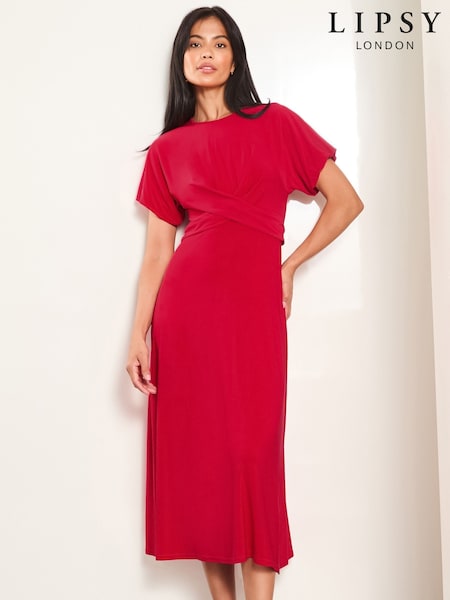 Lipsy Red Cross Front Underbust Jersey Midi Dress (AT2151) | €34
