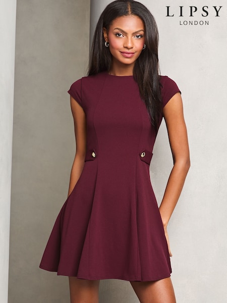 Burgundy Punainen - Lipsy Button Side Mini Skater Dress (AT2186) | €77