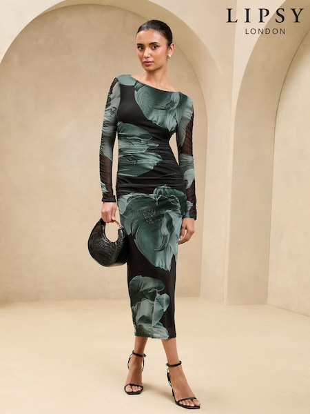 Lipsy Mesh Ruched Detail Midi Dress (AT2190) | 88 €
