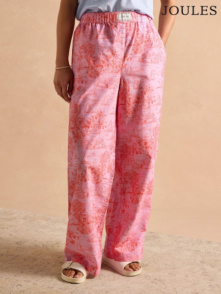 Joules Hallie Pink Toile de Jouy Pull-On Cotton Trousers (AT2195) | R$ 385