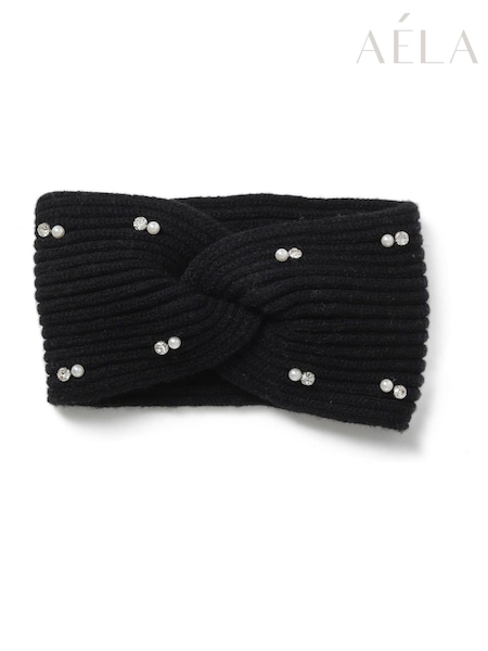 Aela Knitted Embellished Black Hair Bandeau (AT2215) | €9