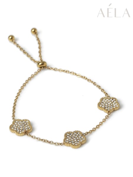 Aela Gold Tone Stainless Steel Pave Flower Tie Me Up Bracelet (AT2227) | €30