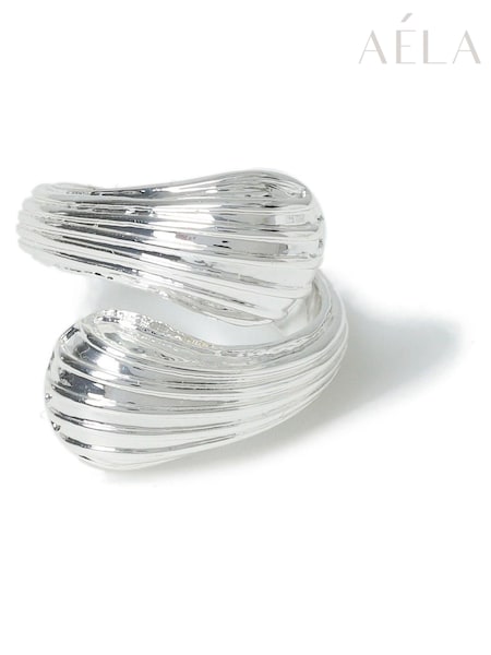 Aela Silver Tone Ridged Twist Ring (AT2238) | €14