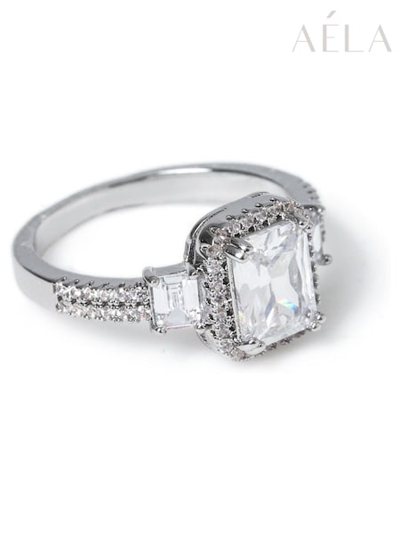 Aela Silver Tone Emerald Cut CZ Ring (AT2257) | €21
