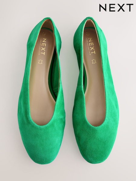 Zelená - Forever Comfort® Leather Round Toe Ballerinas (AT2263) | €46