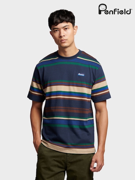 Penfield Blue Mens 100% Cotton Stripe T-Shirt (AT2268) | 223 QAR