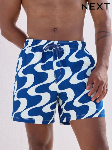 Navy Blue Wave Printed Swim Shorts (AT2306) | SGD 32