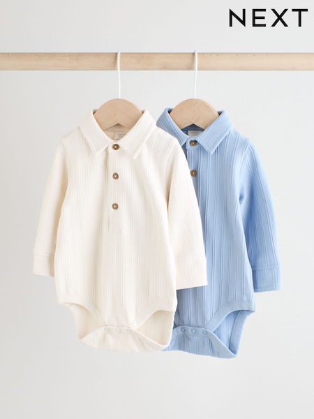 Sininen/Valkoinen - Baby Jersey Collar 100% Cotton Bodysuits 2 Pack (AT2315) | €23 - €26