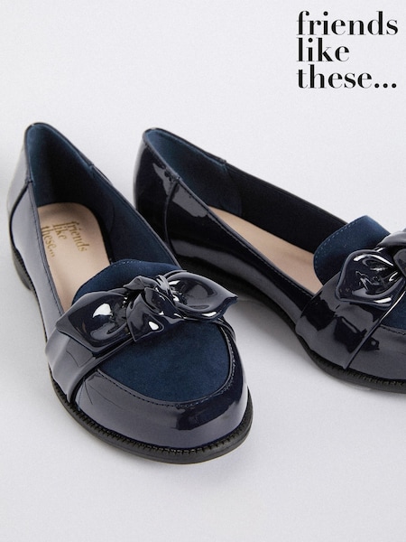Темно-синий - Friends Like These Flat Comfort Bow Faux Leather Patent Loafers (AT2350) | €36