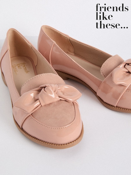 Friends Like These Nude Flat Comfort Bow Faux Leather Patent Loafers (AT2351) | €36