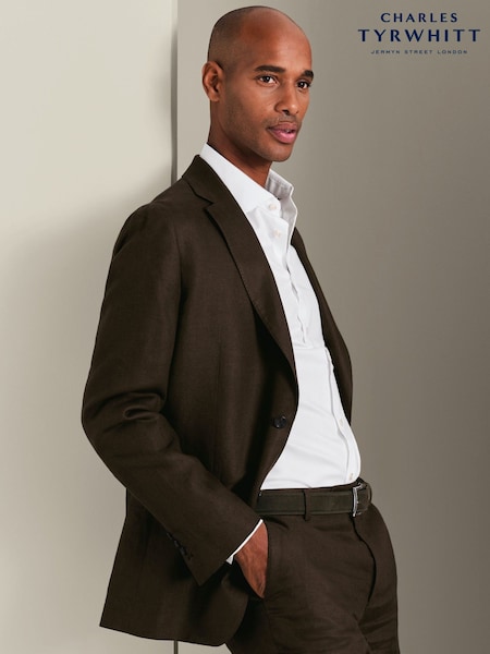 Chocolate Brown - Regular Charles Tyrwhitt Slim Fit Linen Suit Jacket