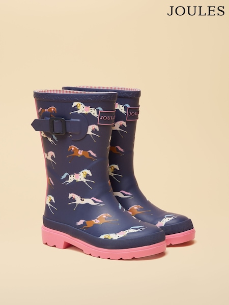 Joules Kids' Navy & Pink Horse Printed Wellies (AT2367) | €33