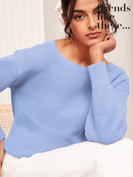 כחול  - Friends Like These Off The Shoulder Jumper (AT2383) | ‏171‏₪
