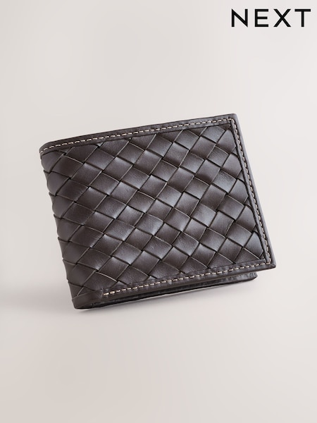Brown Leather Woven Stitch Wallet (AT2392) | €35