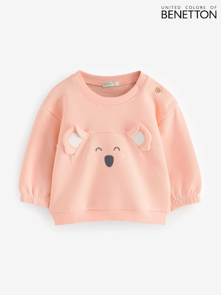 ורוד - Benetton Baby Crew Neck Print 100% Cotton Sweatshirt (AT2432) | ‏91‏₪