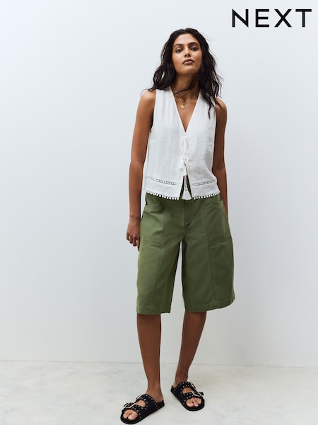 Khaki Green 100% Cotton Jort Shorts (AT2453) | €28