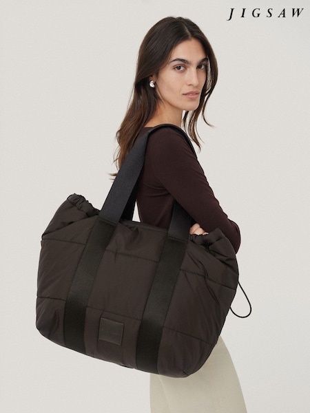 Jigsaw Brown Nylon Quilted Drawstring Tote Bag (AT2542) | AED393