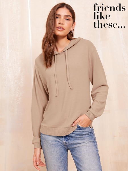 Friends Like These Oatmeal Long Sleeve Cosy Hoodie (AT2566) | ₪146