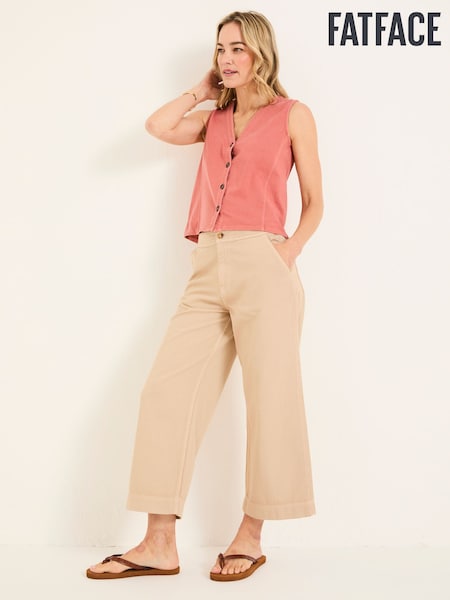 FatFace Hove Stone Wide Leg Cropped Trousers (AT2708) | R$ 545