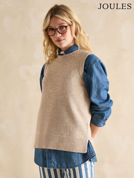 Joules Holly Brown Longline Knitted Vest (AT2723) | R$ 445