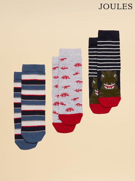 Joules Neat Feet Navy/Red 3 Pack Socks (AT2730) | €17