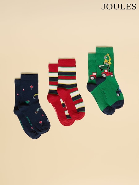 Joules Neat Feet Green/Navy 3 Pack Socks (AT2733) | 59 QAR