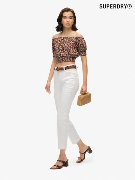Superdry Brown Smocked Short Sleeve Crop Top (AT2774) | ₪151