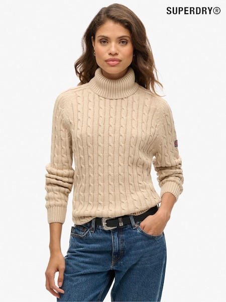 Superdry Nude 100% Cotton Slouchy Cable Roll Neck Jumper (AT2778) | €77