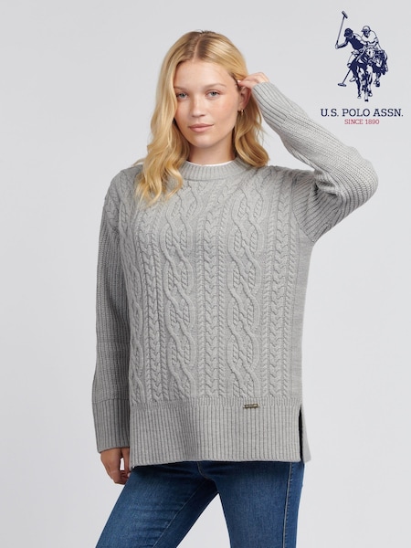 U.S. Polo Assn Grey Womens Aran Knit Jumper (AT2808) | AED466