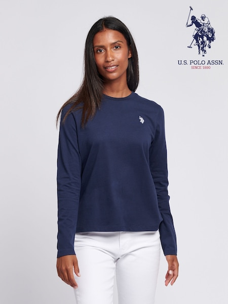 U.S. Polo Assn Blue Womens Long Sleeve 100% Cotton T-Shirt (AT2809) | ₪151