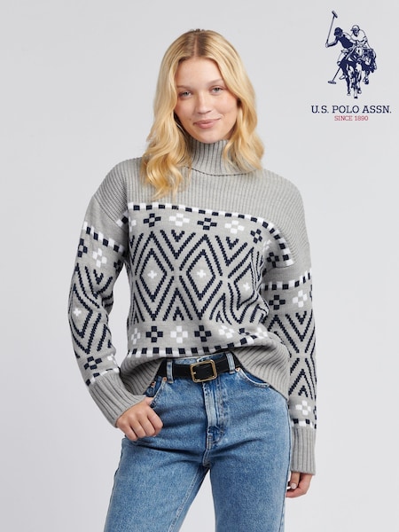 U.S. Polo Assn Grey Womens Large Fairisle Pattern Jumper (AT2811) | $137