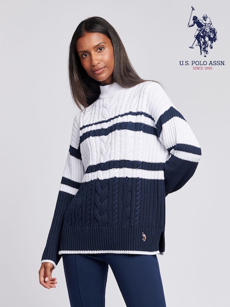 U.S. Polo Assn Womens Colourblock Cable Jumper (AT2814) | 417 LEI
