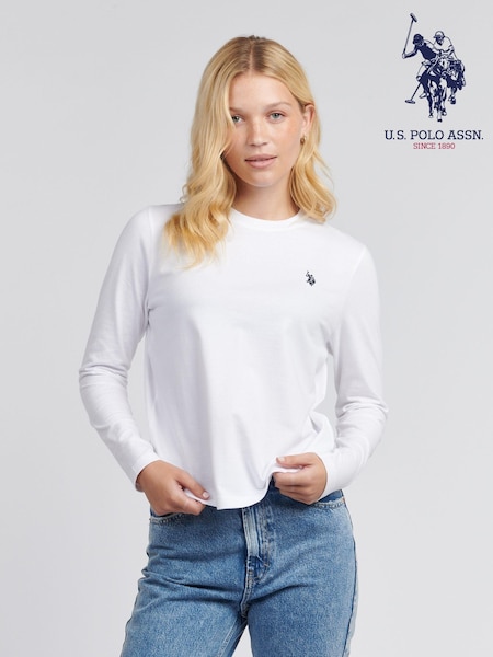 أبيض - U.S. Polo Assn Womens Long Sleeve 100% Cotton T-Shirt (AT2817) | ‏175 د.إ.‏