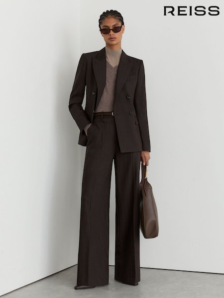 Čokoladno braon - Reiss Dawson Wool-blend Herringbone Double-breasted Blazer