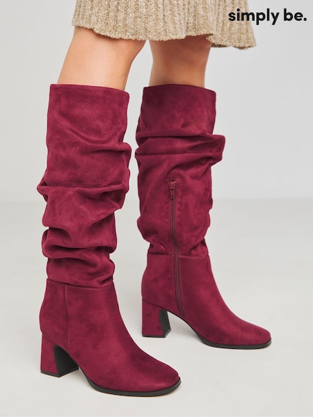 Simply Be Red Wide Fit Ruched Knee High Heeled Boots (AT2973) | €100