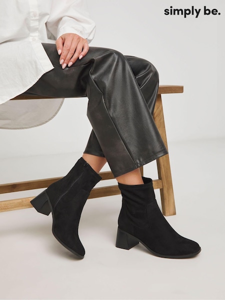 Simply Be Soft Black Wide Fit Classic Block Heel Stretch Ankle Boots (AT2977) | 193 QAR