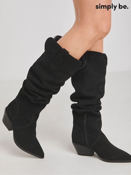 Simply Be Black Wide Fit Over The Knee Multi Wear Suede Western Boots (AT2988) | ₪448