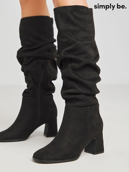 Simply Be Black Extra Wide Fit Ruched Knee High Heeled Boots With Super Curvy Calf (AT2989) | €54