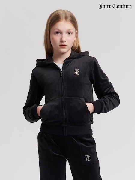 Juicy Couture Black Girls Mini Diamante Zip Hoodie (AT3002) | €107 - €129