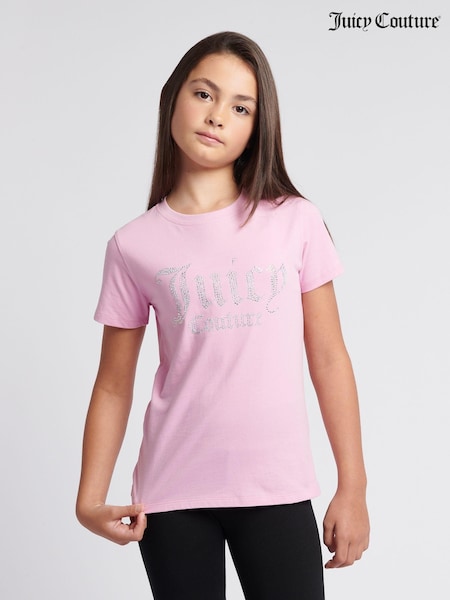 Juicy Couture Pink Girls Fitted Diamante 100% Cotton T-Shirt (AT3006) | $61 - $73