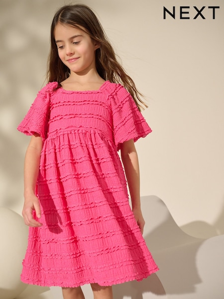 ורוד פוקסיה - Frill Detail Summer Dress (3-16yrs) (AT3012) | ‏80‏₪ - ‏105‏ ₪