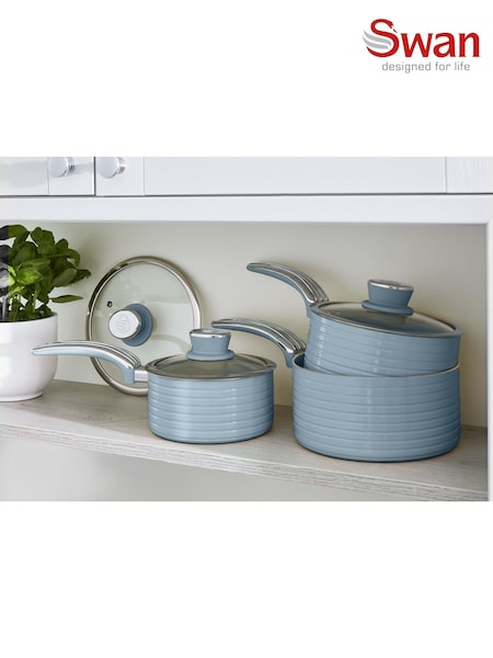 Swan 3 Piece Blue Retro Saucepan Set (AT3050) | €89
