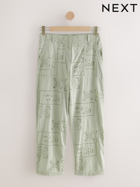 צבע ירוק עדין - 100% Cotton Embroidered Trousers (AT3077) | ‏164‏₪