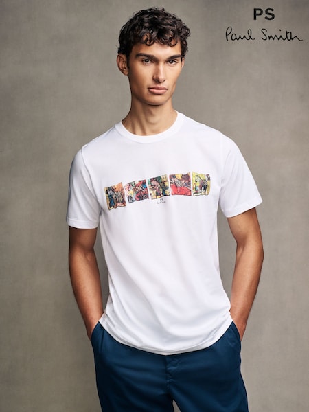 PS Paul Smith Graphic Line Up White T-Shirt (AT3126) | OMR20