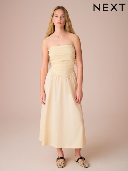Butermilk Yellow - Bandeau Jersey Woven Mix Midi Dress (AT3302) | ‏120‏₪