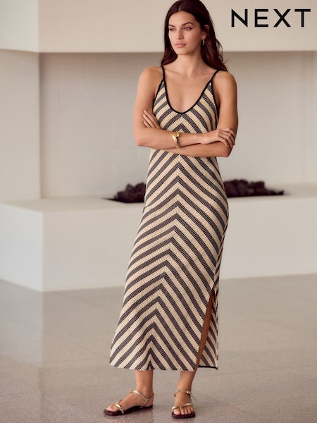 Black/White Stripe Crochet Strappy Midi Dress (AT3342) | 1,590 UAH