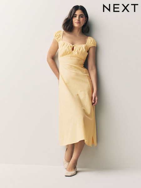 Buttermilk Yellow Puff Sleeve Midi Dress (AT3352) | €54