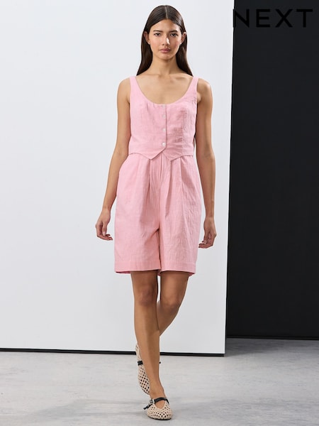 Rosa pastel - 100% Cotton Sleeveless Waistcoat Style Playsuit (AT3374) | 50 €